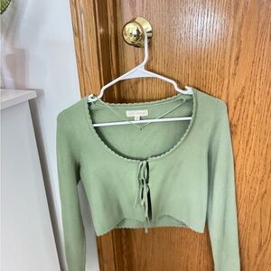 La Hearts Sage Green Tie-Front Crop Top